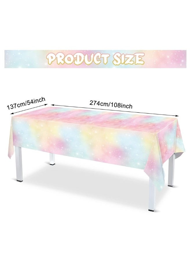 Tiamon Pastel Rainbow Tablecloths Unicorn Table Cloth Birthday Party Decorations Plastic Disposable Rainbow Tie Dye Table Covers for Girls Rainbow Unicorn Party Supplies, 54 x 108 Inch (3 Pieces)