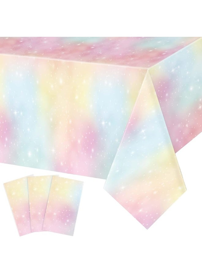 Tiamon Pastel Rainbow Tablecloths Unicorn Table Cloth Birthday Party Decorations Plastic Disposable Rainbow Tie Dye Table Covers for Girls Rainbow Unicorn Party Supplies, 54 x 108 Inch (3 Pieces)