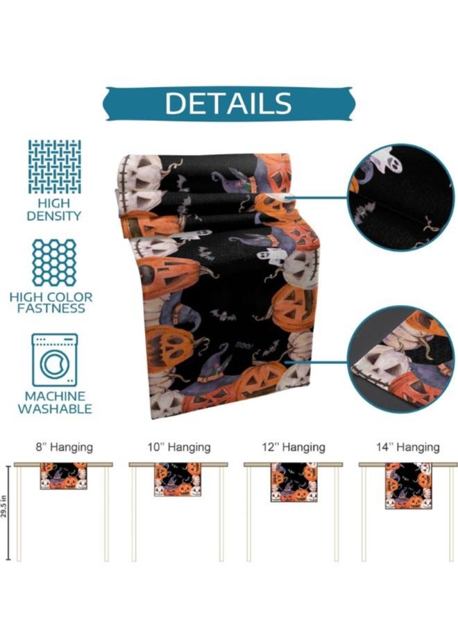 Rectangle Table Runner -Featuring Happy Festival Pumpkins, Spider Web Cats, and Black Holiday Decor for Dining, Kitchen, and Outdoor Tables