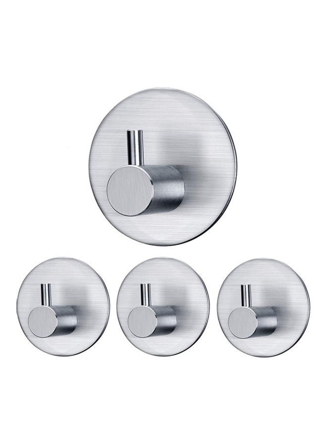 4-Piece Sticky Wall Hanger Hooks Silver 5x5cm