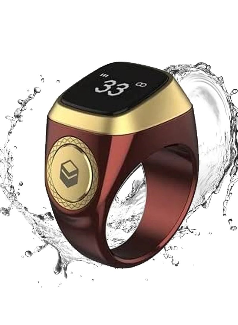 Zikr 1 Lite Smart Ring 18mm for Muslims Tally Tasbeeh Counter with Vibration Reminder Brown