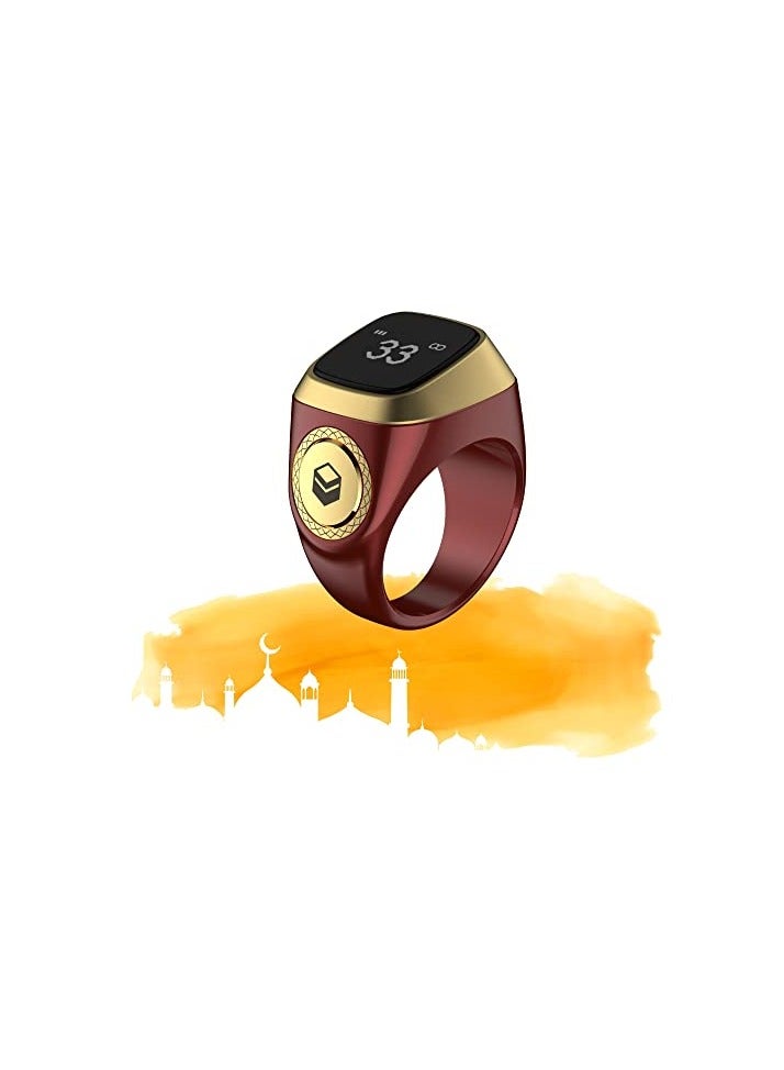 Zikr 1 Lite Smart Ring 18mm for Muslims Tally Tasbeeh Counter with Vibration Reminder Brown