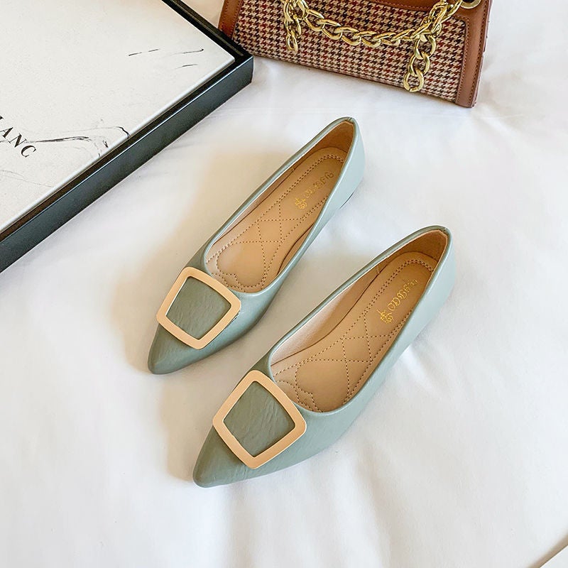 2024 Pointed Toe Flats Versatile Casual Ladies Shoes802-1 green shoes standard size 802-1 green shoes standard size