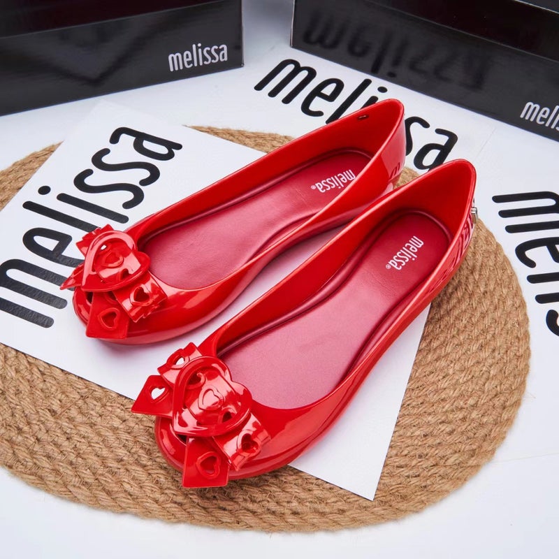 2024 Melissa Jelly Flats with Heart Bow for WomenRed Red