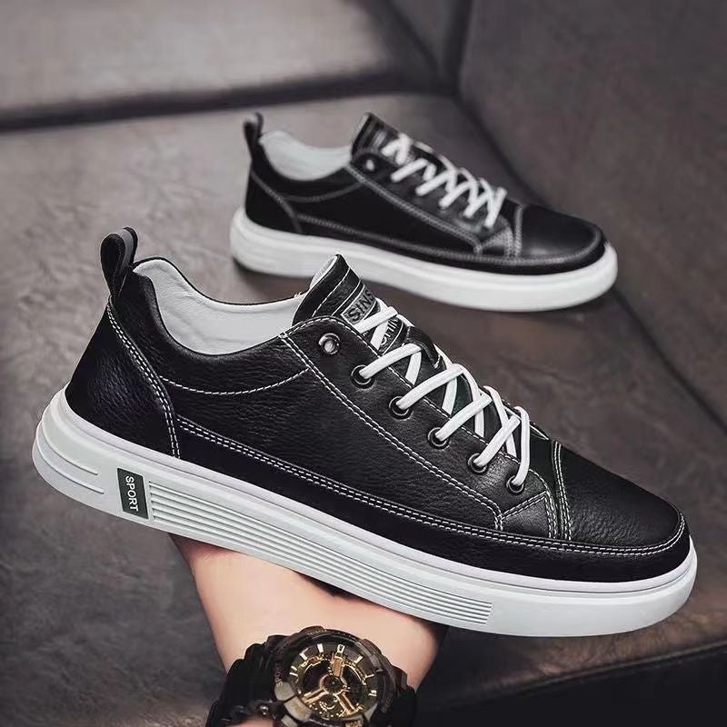 Mens Casual Leather Sneakers Breathable Trendy Spring Shoes**W35 Comfort Black **W35 Comfort Black