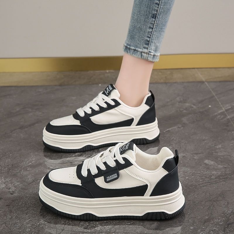 Womens Breathable Sneakers Soft Leather Casual White ShoesBlack Black