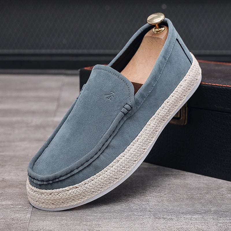 Mens Shoes Spring and Summer Mens Casual Single-layer Shoes Canvas Shoes Mens Lazy Slip-on Pure Handmade Old Beijing Cloth Shoes with Soft SoleE023 Blue E023 Blue