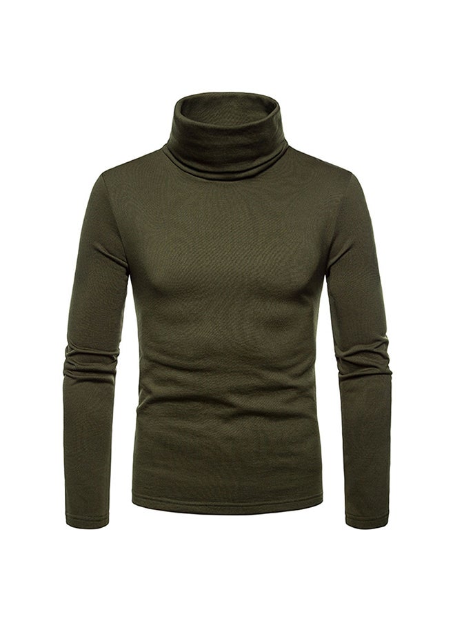 Men Thermal Cotton Sweaters Stretch High Neck Green