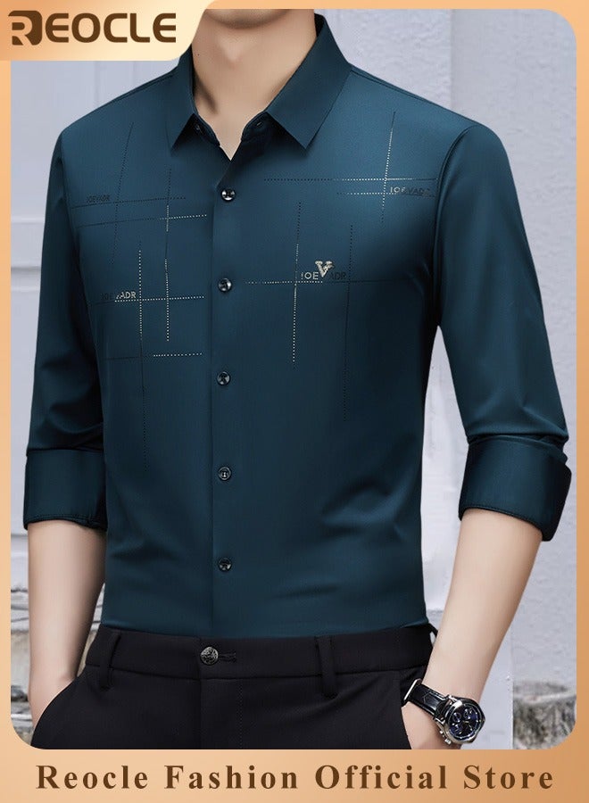 Men's Business Slim Fit Shirt Official Long Sleeve Stretch Dress Shirt Wrinkle-Free Regular Fit Button Down Shirts