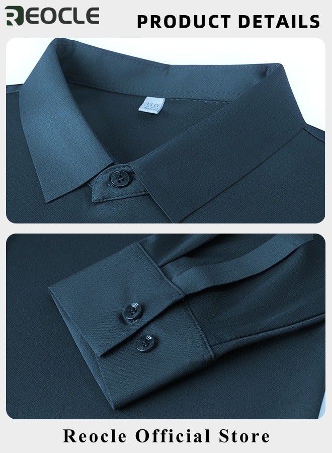 Men's Business Slim Fit Shirt Official Long Sleeve Stretch Dress Shirt Wrinkle-Free Regular Fit Button Down Shirts