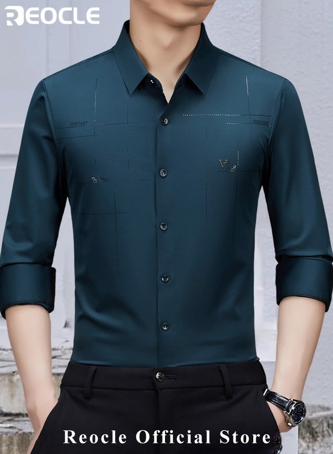 Men's Business Slim Fit Shirt Official Long Sleeve Stretch Dress Shirt Wrinkle-Free Regular Fit Button Down Shirts