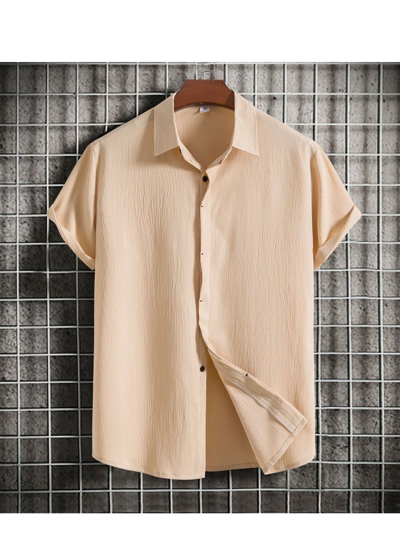 Summer new men's short-sleeved shirt loose solid color button short-sleeved shirt cotton shirt for men