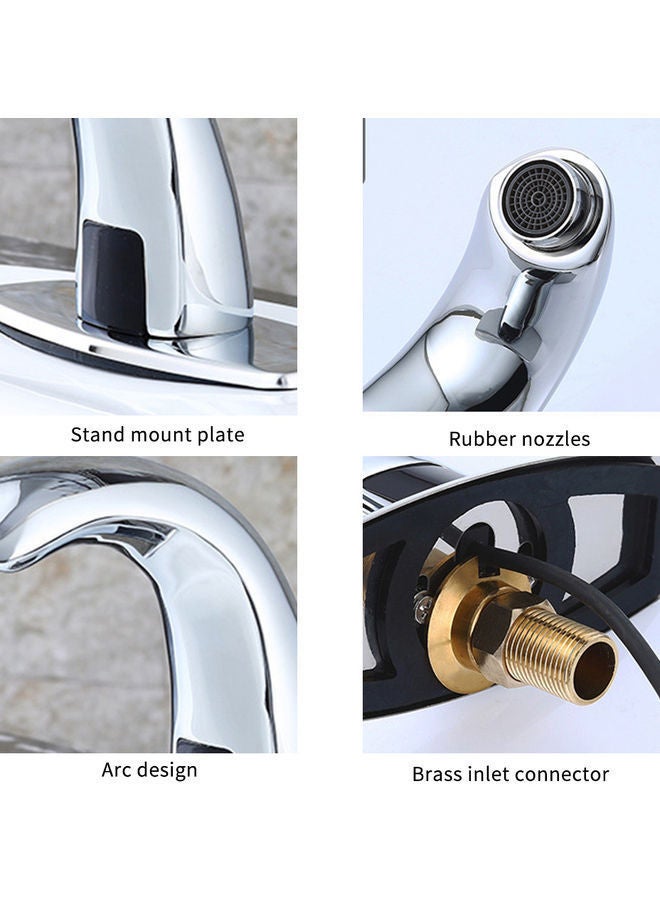 Automatic Sensor Touchless Hands Free Bathroom Sink Faucet with Hole Cover Plate Silver 29.50 x 14.50 21.50cm