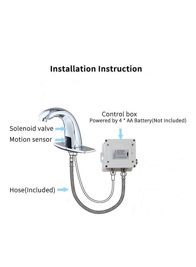 Automatic Sensor Touchless Hands Free Bathroom Sink Faucet with Hole Cover Plate Silver 29.50 x 14.50 21.50cm