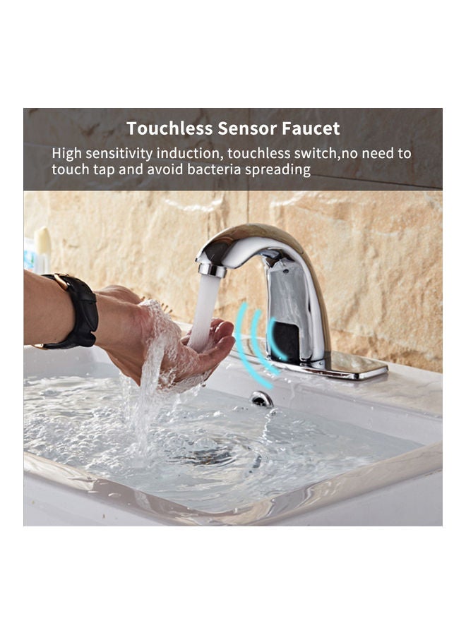 Automatic Sensor Touchless Hands Free Bathroom Sink Faucet with Hole Cover Plate Silver 29.50 x 14.50 21.50cm