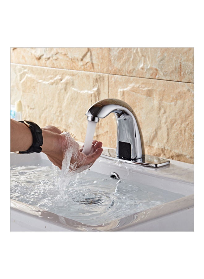 Automatic Sensor Touchless Hands Free Bathroom Sink Faucet with Hole Cover Plate Silver 29.50 x 14.50 21.50cm