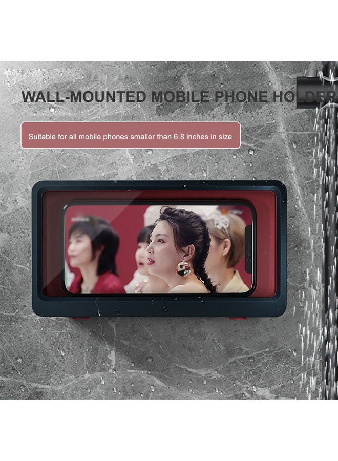 Waterproof Wall-Mounted Touch Screen Self Adhesive Anti-Fog Phone Holder Blue 20.00 x 3.00 11.00cm