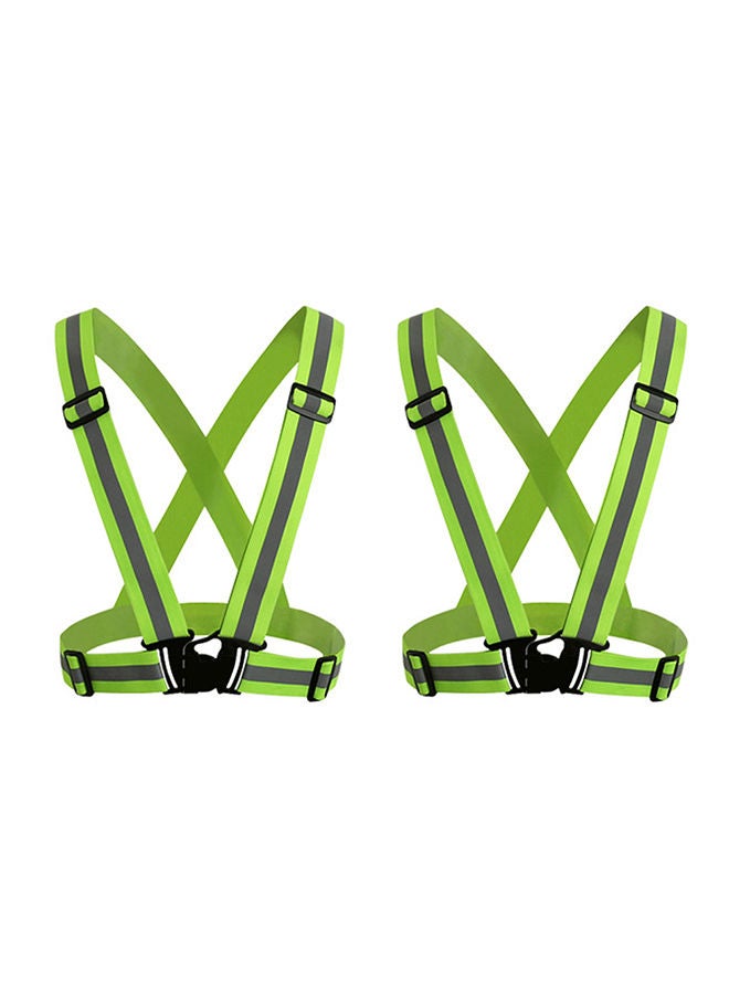 2-Piece V-Shaped Multi-Purpose Reflective Vest Adjustable Elastic Safety Belt Fluorescent Green