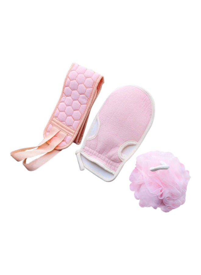 Silicone Body Shower Brush Belt Foaming Bath Ball Extended Back Scrubber Handle Cleaning and Exfoliating Pad Set With Massage Points Pink