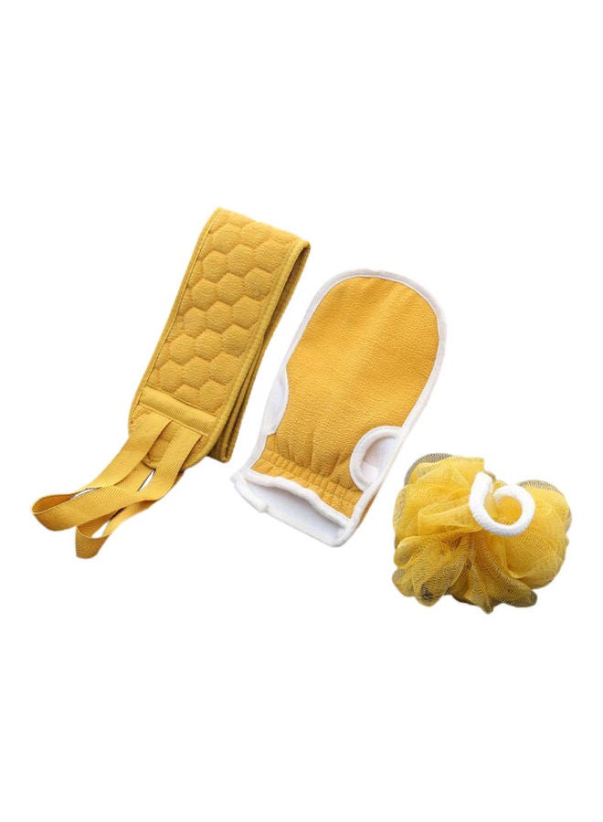 Silicone Body Shower Brush Belt Foaming Bath Ball Extended Back Scrubber Handle Cleaning and Exfoliating Pad Set With Massage Points Yellow