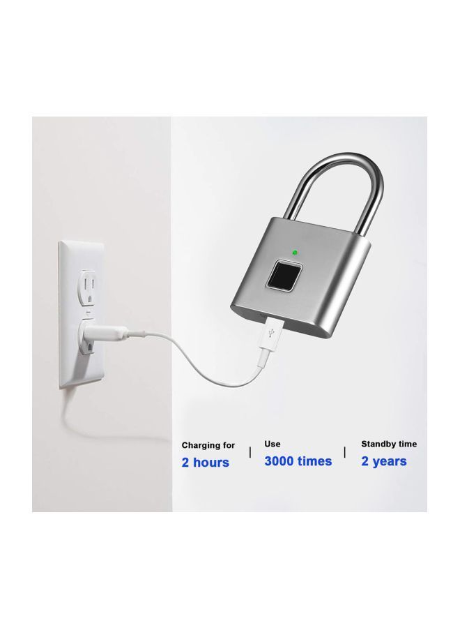 Anti-Theft Finger Print Padlock 010 Silver 10x1.6x5.6centimeter