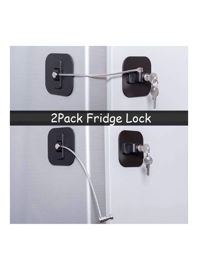 2-Piece Fridge Freezer Door Lock With 4 Keys Black