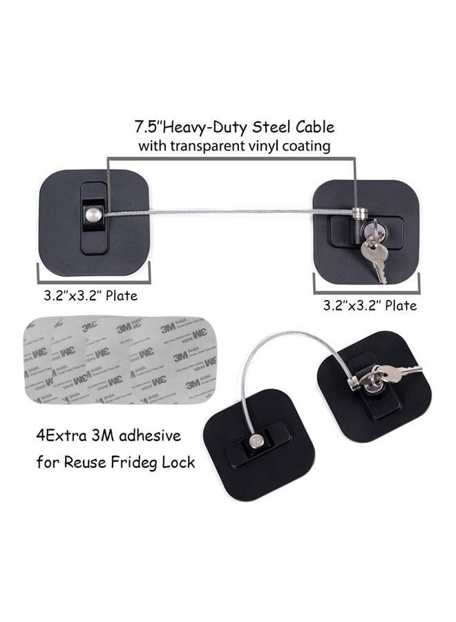 2-Piece Fridge Freezer Door Lock With 4 Keys Black