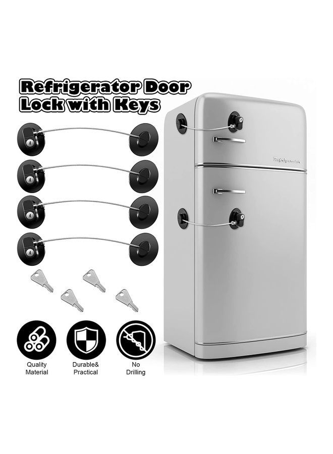 4-Piece Refrigerator Door Lock 3 Keys Black