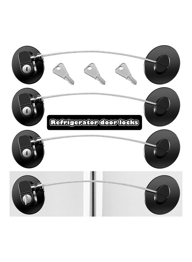 4-Piece Refrigerator Door Lock 3 Keys Black