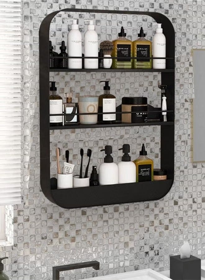 3-Layer Carbon Steel Wall Mounted Carbon Steel Bathroom Shelf Shower Shelf 60x40x10cm