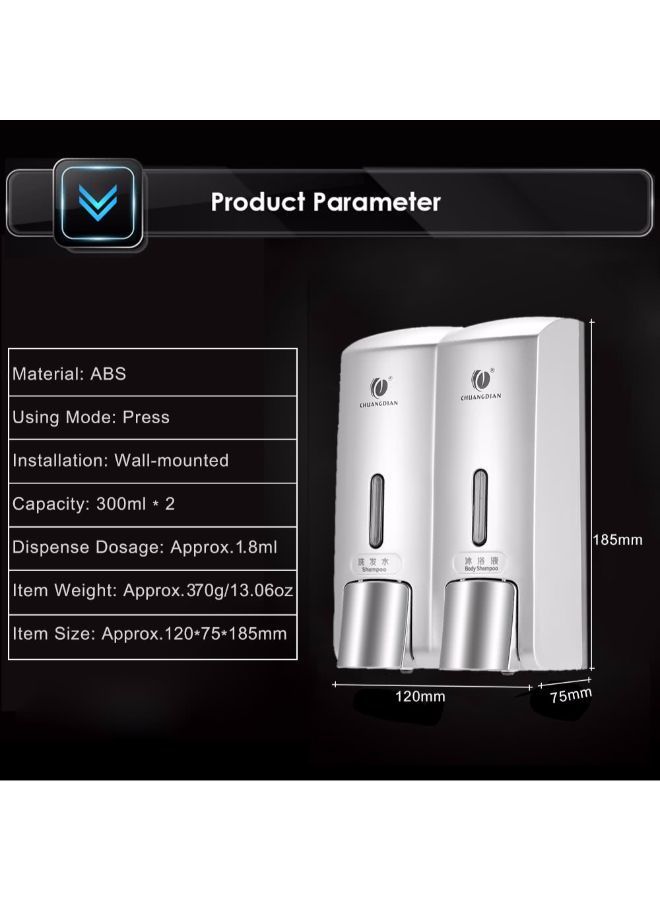 Wall-Mounted Two Chamber Manual Soap Dispenser Silver 19.2centimeter