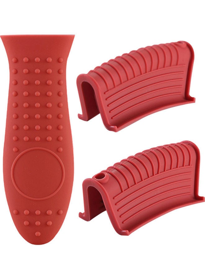 3-Piece Pot Holder Sleeve With Ear Clips Red