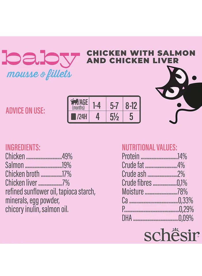 6-Pieces Baby Chicken With Salmon and Chicken Liver Mousse Cat Wet Food - 3 x 55 g