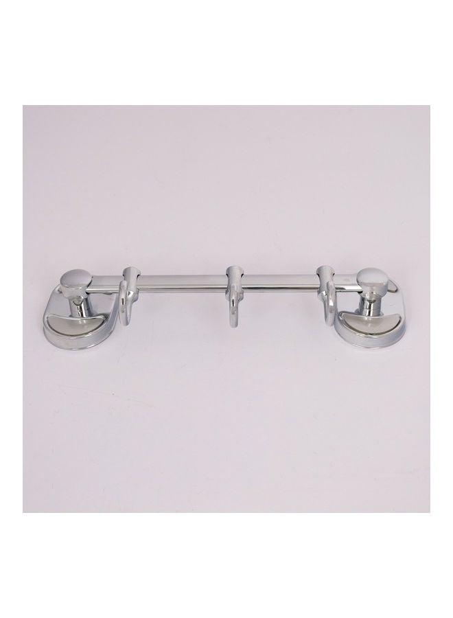 Single Towel Bar With Hooks Silver 25x7x8cm