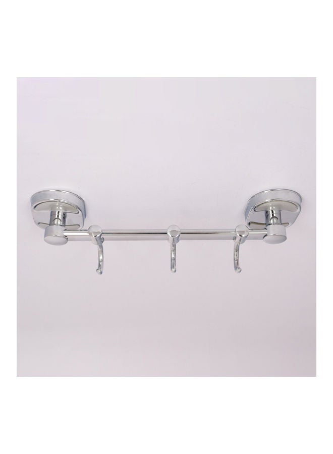 Single Towel Bar With Hooks Silver 25x7x8cm