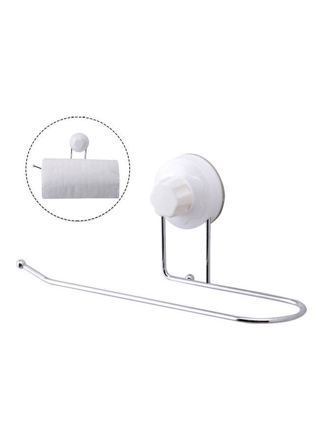 Paper Towel Holder Tissue Dispenser Non Drilling Suction Cup Bar Bath Clothes Hanger Wall Mount Rack for Bathroom Kitchen White 25.7x11.5x9.0cm