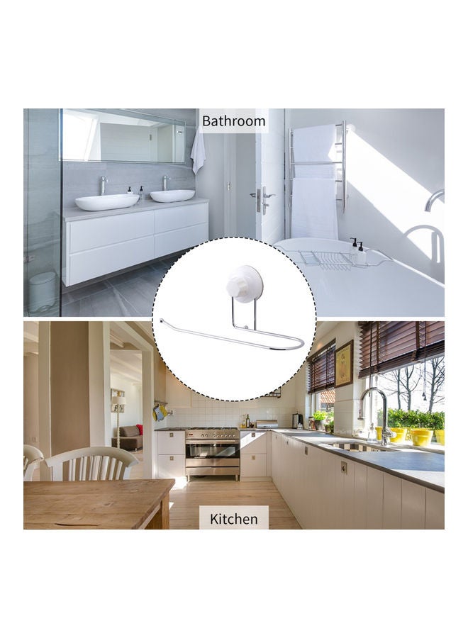 Paper Towel Holder Tissue Dispenser Non Drilling Suction Cup Bar Bath Clothes Hanger Wall Mount Rack for Bathroom Kitchen White 25.7x11.5x9.0cm