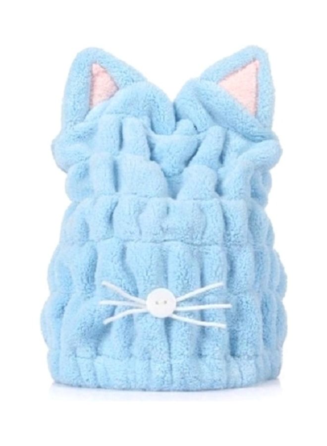 Coral Fleece Soft Absorbent Cat Ear Dry Hair Shower Cap Blue 25 x 3 30cm