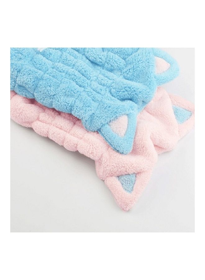 Coral Fleece Soft Absorbent Cat Ear Dry Hair Shower Cap Blue 25 x 3 30cm