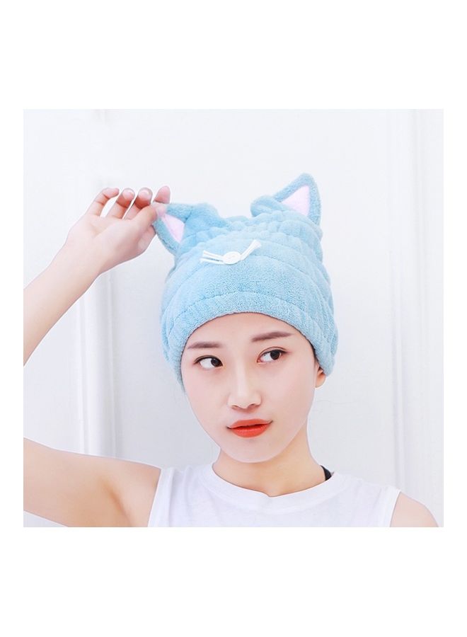 Coral Fleece Soft Absorbent Cat Ear Dry Hair Shower Cap Blue 25 x 3 30cm