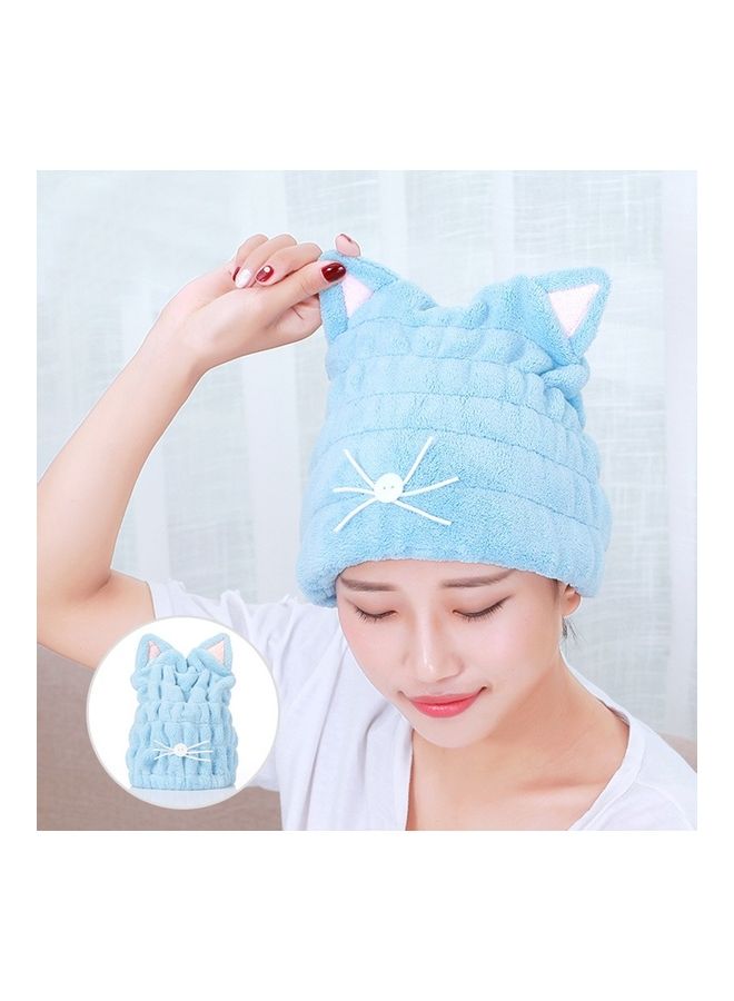 Coral Fleece Soft Absorbent Cat Ear Dry Hair Shower Cap Blue 25 x 3 30cm