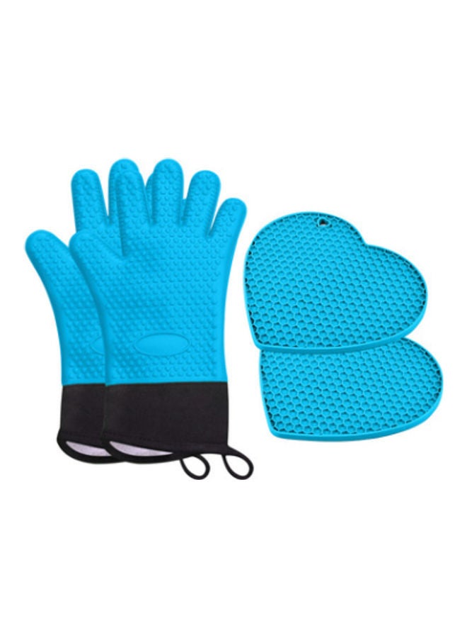 2-Pair Heart-Shaped Silicone Honeycomb and Placemat Glove Set Blue/Black