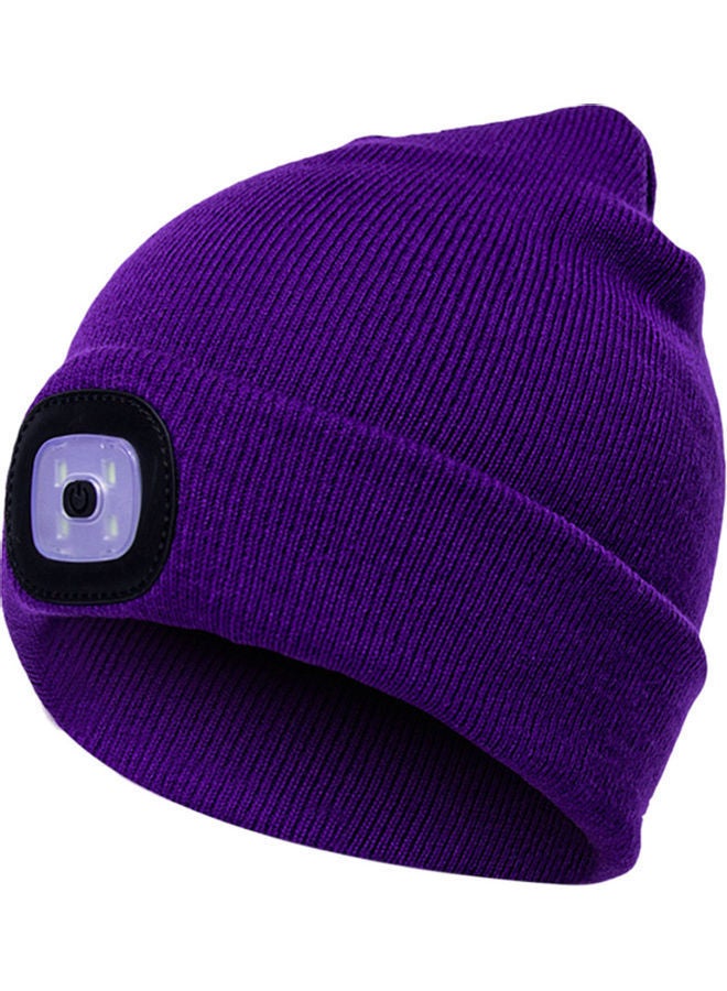 Unisex Outdoor Cycling Hiking LED Light Knitted Hat Winter Elastic Beanie Cap Black 20*10*20cm