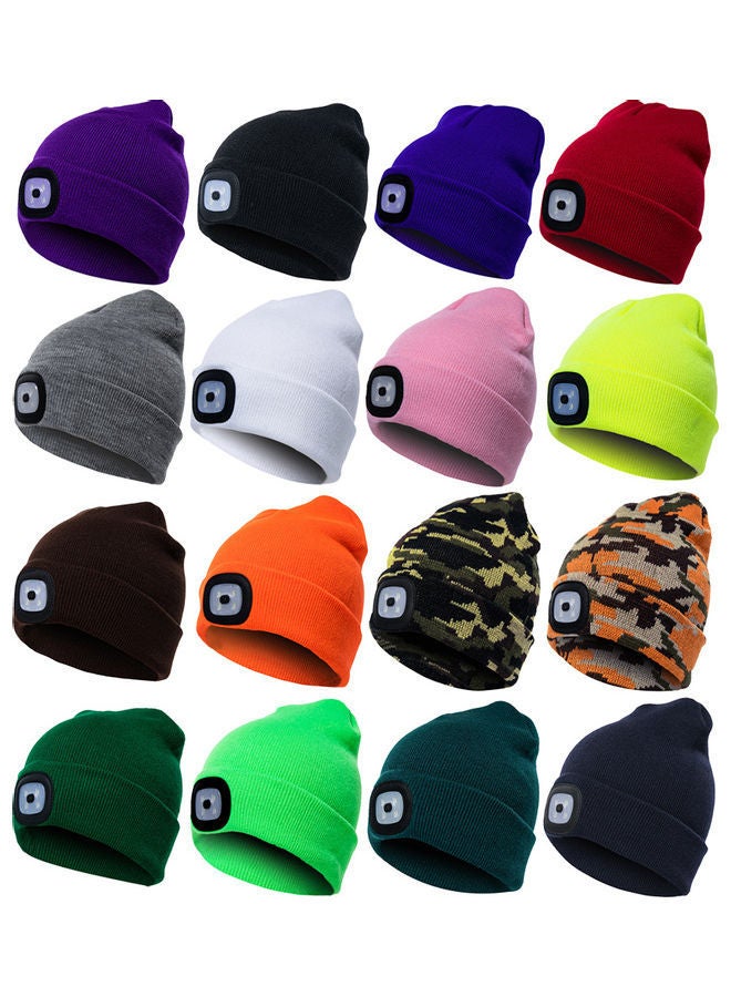 Unisex Outdoor Cycling Hiking LED Light Knitted Hat Winter Elastic Beanie Cap Black 20*10*20cm