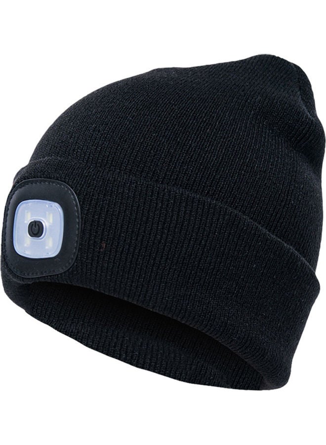 Unisex Outdoor Cycling Hiking LED Light Knitted Hat Winter Elastic Beanie Cap Black 20*10*20cm