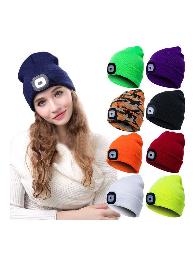 Unisex Outdoor Cycling Hiking LED Light Knitted Hat Winter Elastic Beanie Cap Black 20*10*20cm