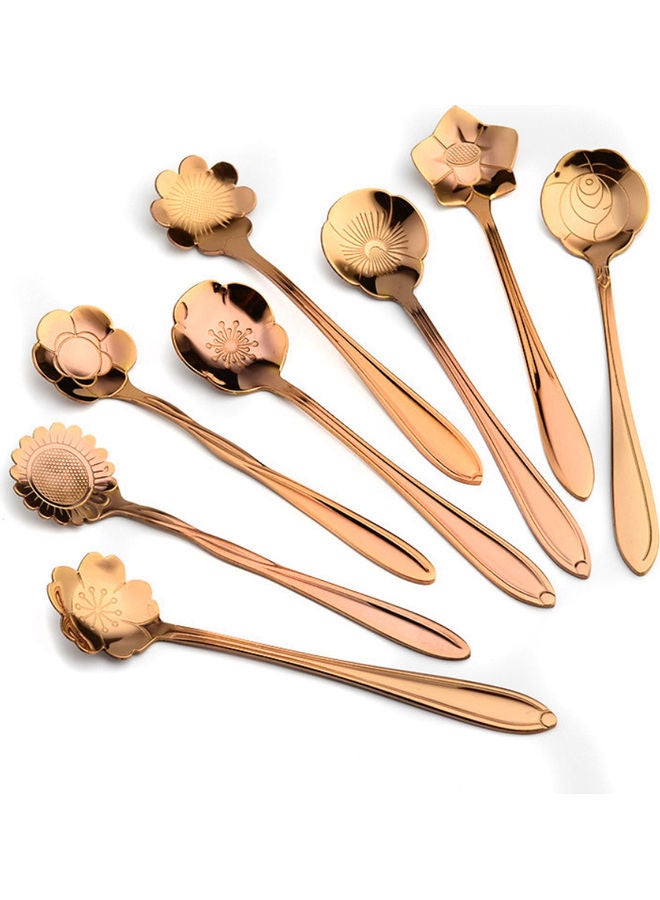 8-Piece Flower shaped Tea Cup Spoon Rose Gold 20 x 10 20cm