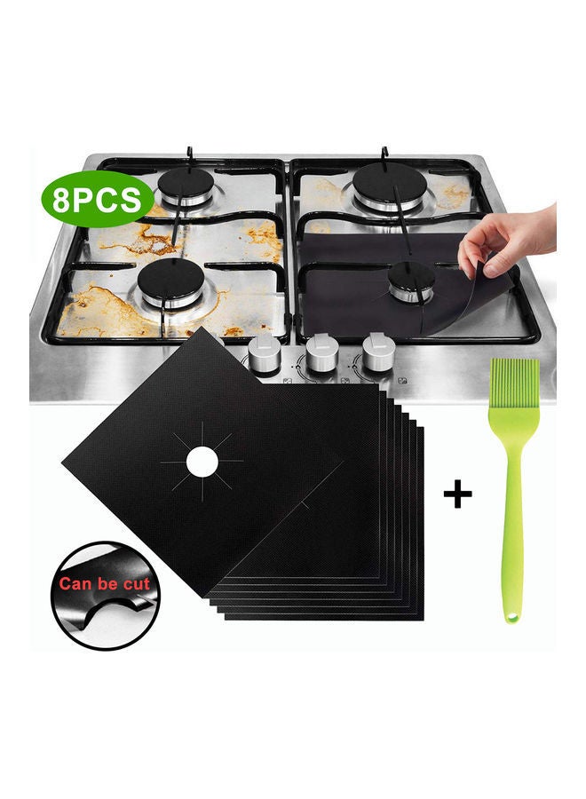 8-Piece Reusable Gas Stove Protector With Brush Black