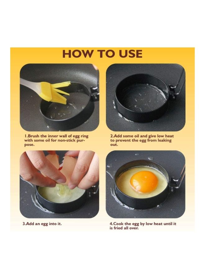 4-Piece Non Stick Egg Rings Maker Molds Black 7.5X1.8cm