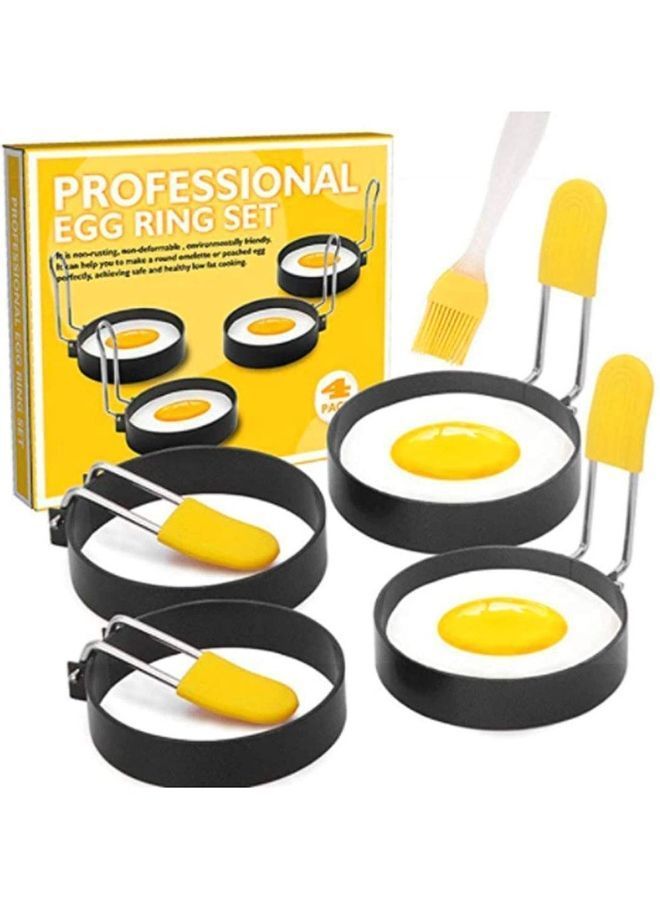 4-Piece Non Stick Egg Rings Maker Molds Black 7.5X1.8cm